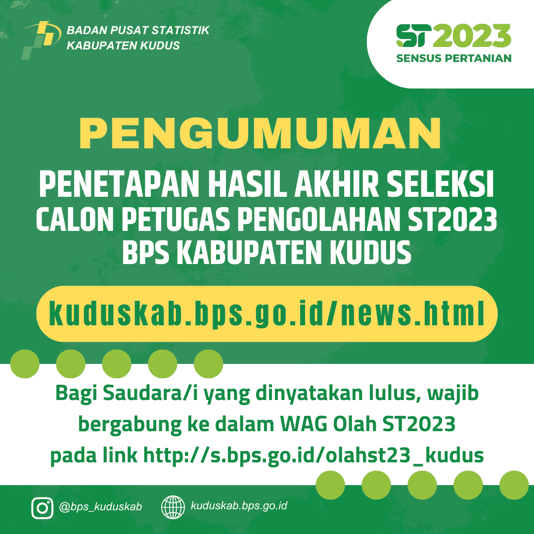 PENETAPAN HASIL AKHIR SELEKSI CALON PETUGAS PENGOLAHAN SENSUS PERTANIAN 2023 BPS KABUPATEN KUDUS